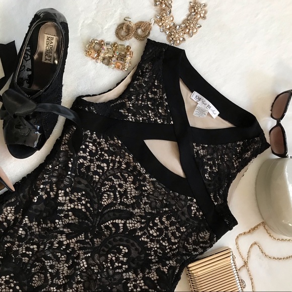 Love Fast Live Hard Dresses & Skirts - Black Lace Over Nude Slip Bodycon Dress Small